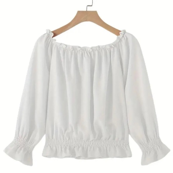 Off The Shoulder Ruffle White Top - Picture 2 of 7